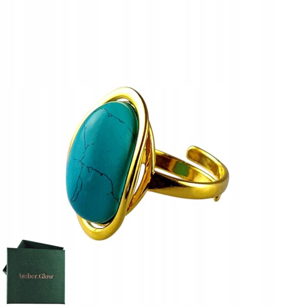 Pierścionek złoty z dużym turkusem - Srebro pozłacane 925 - Piękny elegancki