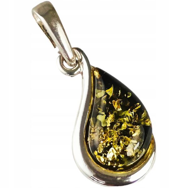 Wisiorek srebrny z certyfikowanym bursztynem - piękny elegancki - zielony bursztyn