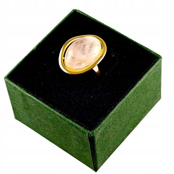 Pierścionek złoty z dużym różowym kwarcem - Srebro pozłacane 925 - Piękny elegancki