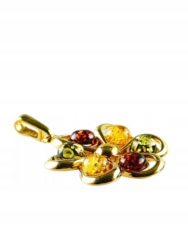 Pozłacany duży Wisiorek z Bursztynem Bałtyckim Srebro Pozłacane okrągły 925