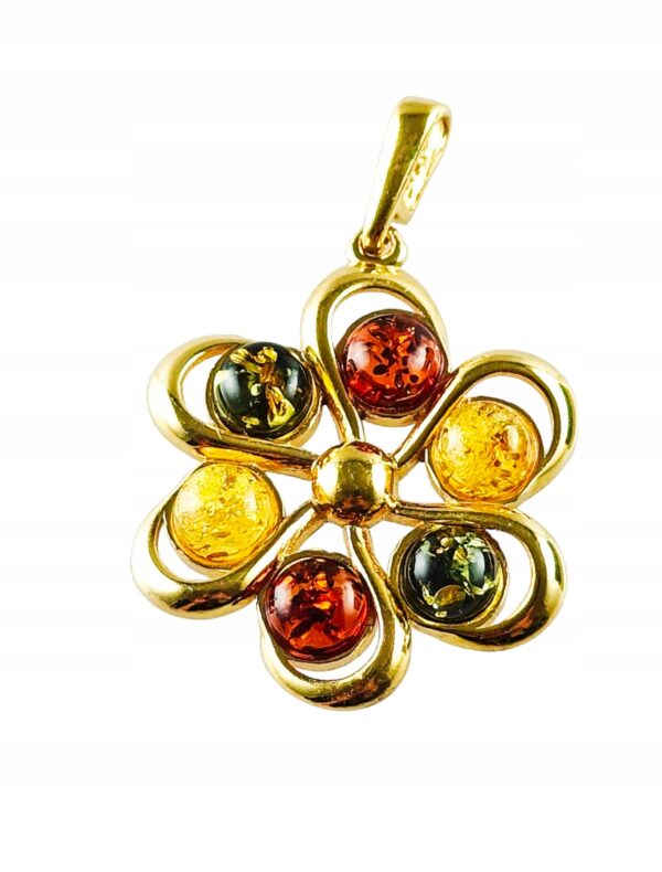 Pozłacany duży Wisiorek z Bursztynem Bałtyckim Srebro Pozłacane okrągły 925