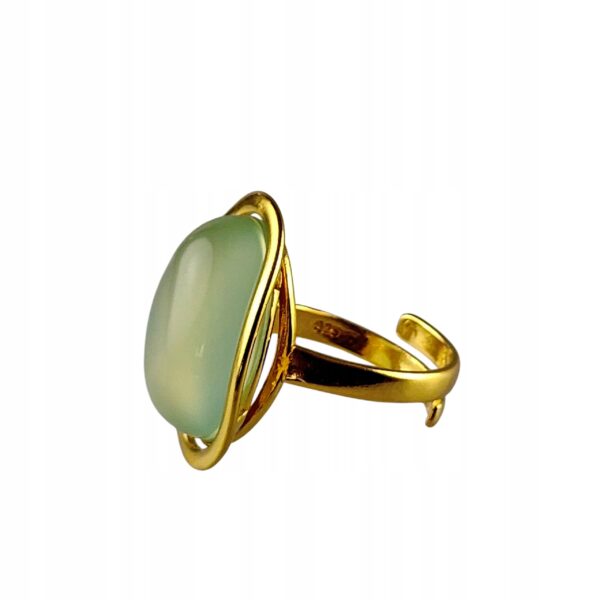 Pierścionek złoty z dużym błękitnym agatem - Srebro pozłacane 925 - Piękny elegancki