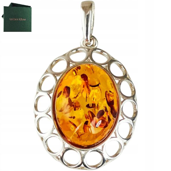 Wisiorek srebrny z dużym koniakowym bursztynem