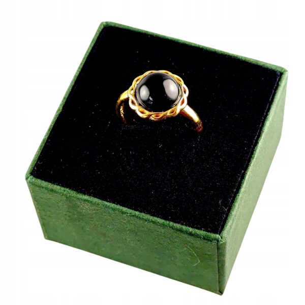 Pierścionek złoty z dużym onyksem - Srebro pozłacane 925 - Piękny delikatny