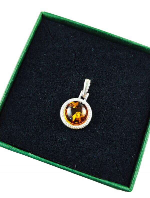 WISIOREK SREBRNY Z BURSZTYNEM BAŁTYCKIM ZAWIESZKA OKRĄGŁY SREBRO 925