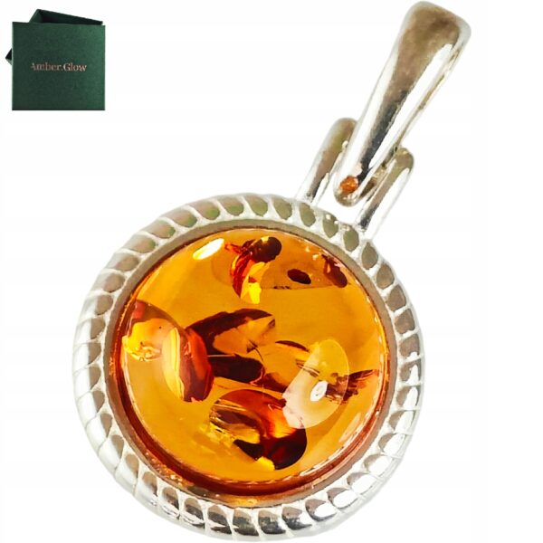 WISIOREK SREBRNY Z BURSZTYNEM BAŁTYCKIM ZAWIESZKA OKRĄGŁY SREBRO 925