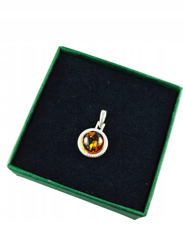 WISIOREK SREBRNY Z BURSZTYNEM BAŁTYCKIM ZAWIESZKA OKRĄGŁY SREBRO 925