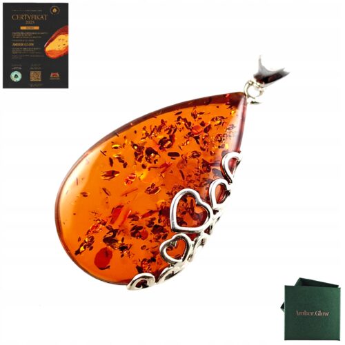 36fa400c65ac77afdd925a8fcb19a096.jpg WISIOREK SREBRNY z CERTYFIKOWANYM Bursztynem NIEPOWTARZALNY SREBRO 925