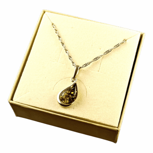 Wisiorek srebrny z certyfikowanym bursztynem - piękny elegancki - zielony bursztyn