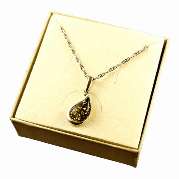 Wisiorek srebrny z certyfikowanym bursztynem - piękny elegancki - zielony bursztyn