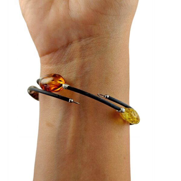 Bransoletka srebrna ze stali z certyfikowanym bursztynem - regulowana