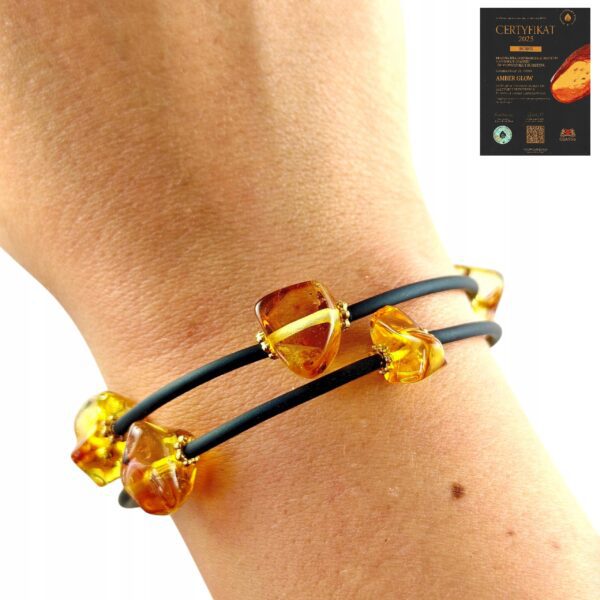 Bransoletka złota ze stali z certyfikowanym bursztynem - regulowana