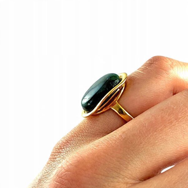 Pierścionek złoty regulowany z dużym labradorytem - Srebro pozłacane 925 - Piękny elegancki