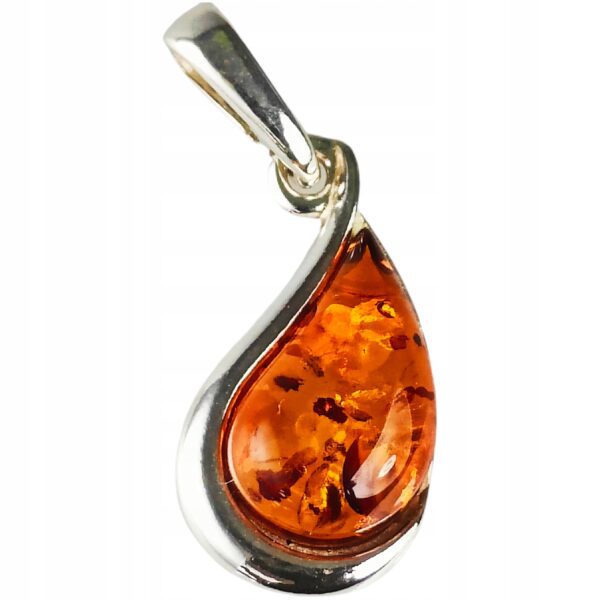 Wisiorek srebrny z certyfikowanym bursztynem - piękny elegancki - koniakowy bursztyn