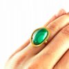 Pierścionek złoty regulowany z dużym malachitem - Srebro pozłacane 925 - Piękny elegancki