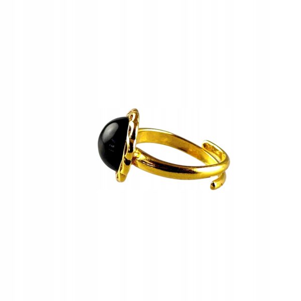Pierścionek złoty z dużym onyksem - Srebro pozłacane 925 - Piękny delikatny