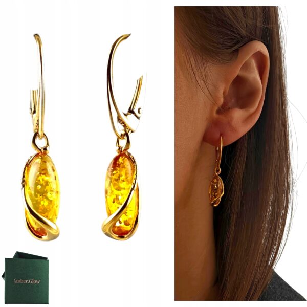 4d58656abeb3d4563bc15aa7acf4e8a0.jpg KOLCZYKI ZŁOTE z CERTYFIKOWANYM Bursztynem WISZĄCE PIĘKNE SREBRO POZŁACANE