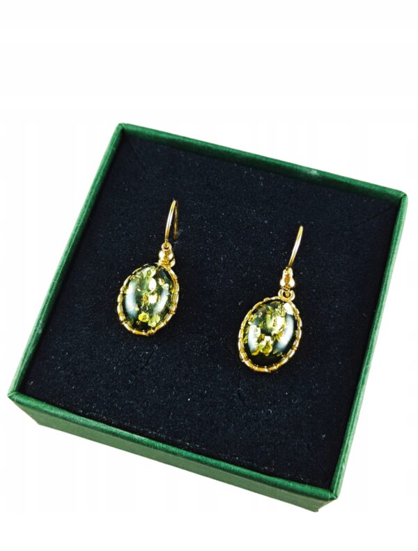 Kolczyki srebrne pozłacane z bursztynem - wiszące