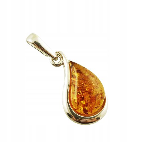 Wisiorek srebrny z certyfikowanym bursztynem - piękny elegancki - koniakowy bursztyn