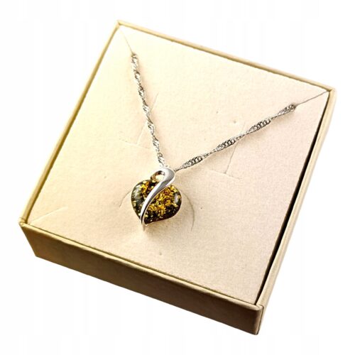 WISIOREK SREBRNY SERCE z CERTYFIKOWANYM BURSZTYNEM SERDUSZKO SREBRO 925