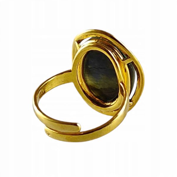 Pierścionek złoty regulowany z dużym labradorytem - Srebro pozłacane 925 - Piękny elegancki