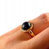 Pierścionek złoty z dużym onyksem - Srebro pozłacane 925 - Piękny delikatny