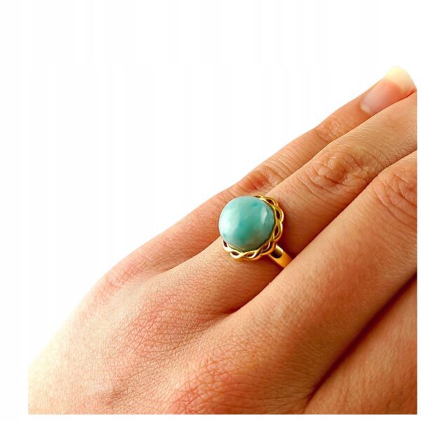 5efbb79d1dd26e13d2878522f257f1a2.jpg ZŁOTY PIERŚCIONEK Regulowany z LARIMAREM PIĘKNY DELIKATNY SREBRO Pozłacane