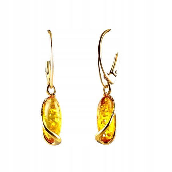 61345331177e57e6319307355a49e44e.jpg KOLCZYKI ZŁOTE z CERTYFIKOWANYM Bursztynem WISZĄCE PIĘKNE SREBRO POZŁACANE