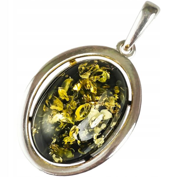 Wisiorek srebrny z zielonym bursztynem