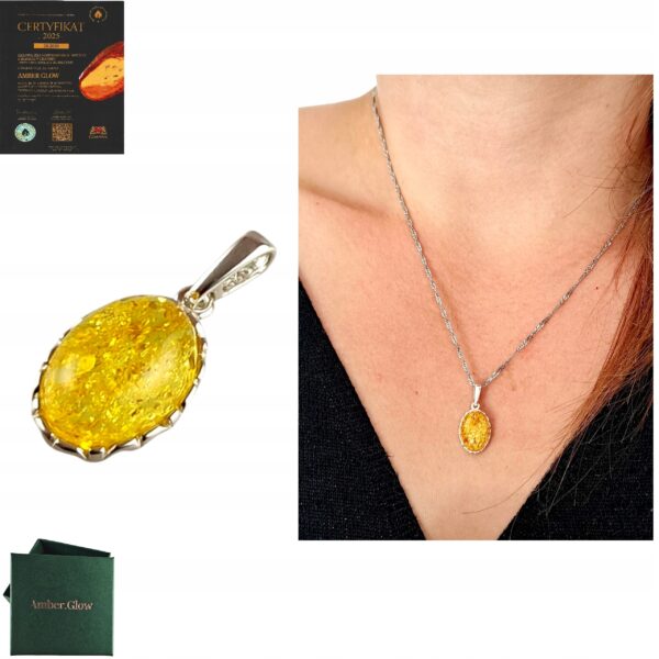 WISIOREK SREBRNY Z CERTYFIKOWANYM BURSZTYNEM ŚLICZNA DELIKATNA SREBRO 925