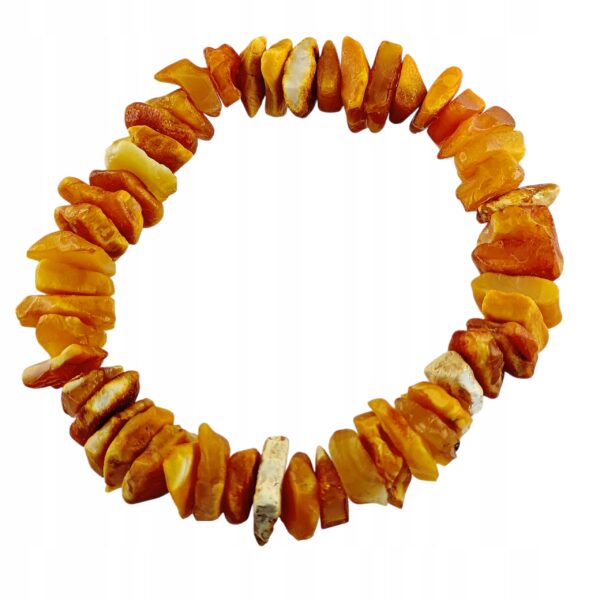 6ad9b12cf4c4447c72590c5d03596435.jpg Bransoletka z naturalnym nieszlifowanym bursztynem - na gumce - mleczna