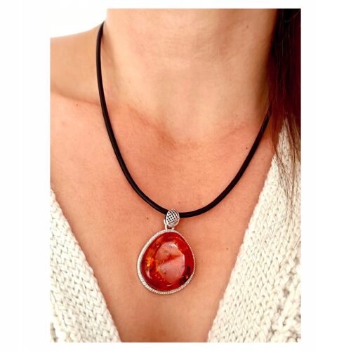 WISIOREK SREBRNY z CERTYFIKOWANYM Bursztynem NIEPOWTARZALNY SREBRO 925