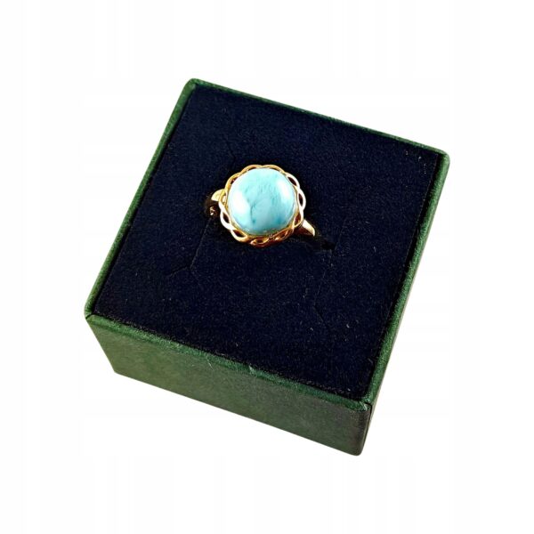 6fddae079f9cb2cccc421968bd9eebe9.jpg ZŁOTY PIERŚCIONEK Regulowany z LARIMAREM PIĘKNY DELIKATNY SREBRO Pozłacane