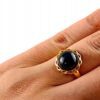 Pierścionek złoty z dużym onyksem - Srebro pozłacane 925 - Piękny delikatny