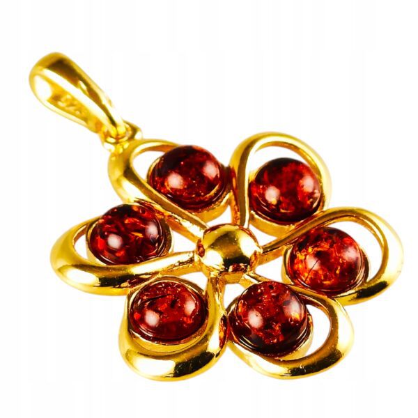 Pozłacany duży Wisiorek z Bursztynem Bałtyckim Srebro Pozłacane okrągły 925