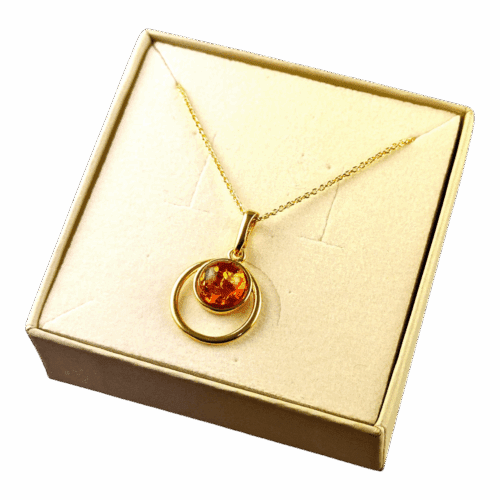 WISIOREK ZŁOTY ZAWIESZKA Z BURSZTYNEM OKRĄGŁY POZŁACANY SREBRO NA PREZENT