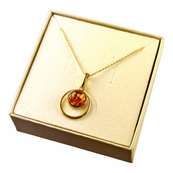 WISIOREK ZŁOTY ZAWIESZKA Z BURSZTYNEM OKRĄGŁY POZŁACANY SREBRO NA PREZENT