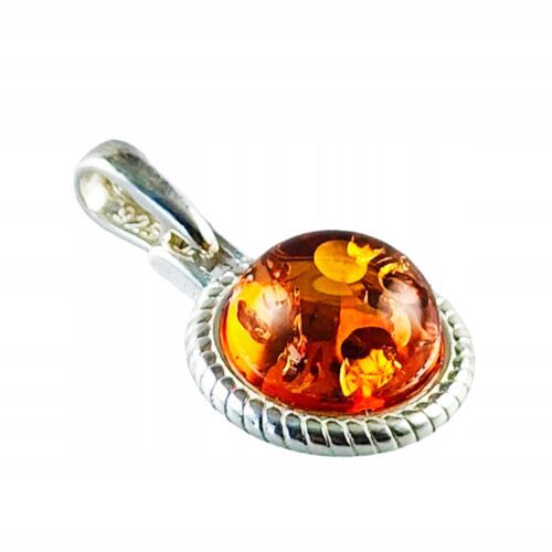 WISIOREK SREBRNY Z BURSZTYNEM BAŁTYCKIM ZAWIESZKA OKRĄGŁY SREBRO 925