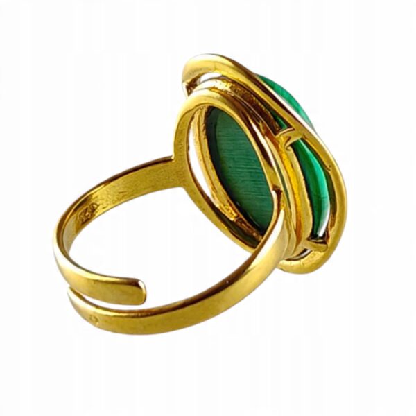 Pierścionek złoty regulowany z dużym malachitem - Srebro pozłacane 925 - Piękny elegancki