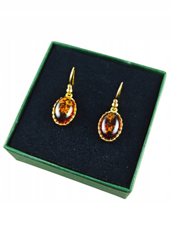 Kolczyki srebrne pozłacane z bursztynem - wiszące