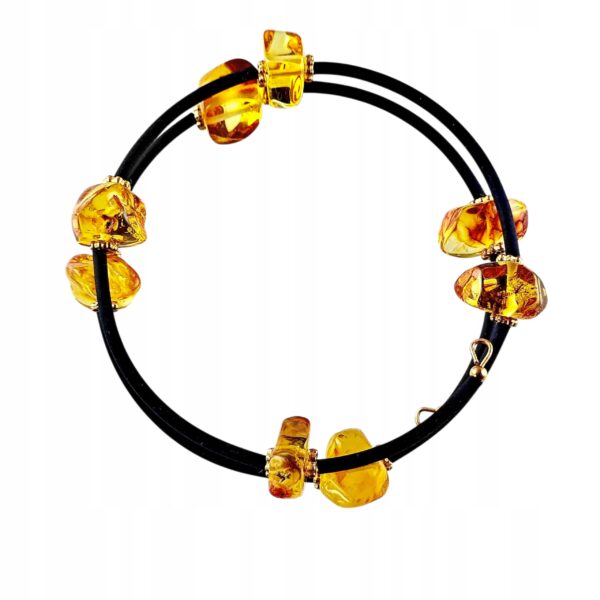 Bransoletka złota ze stali z certyfikowanym bursztynem - regulowana