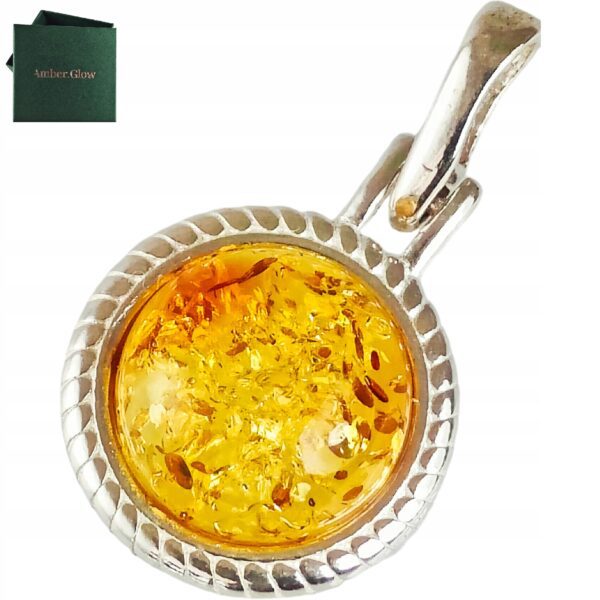 WISIOREK SREBRNY Z BURSZTYNEM BAŁTYCKIM ZAWIESZKA OKRĄGŁY SREBRO 925