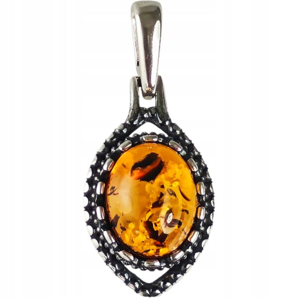 Wisiorek srebrny z bursztynem zawieszka srebro oksydowane