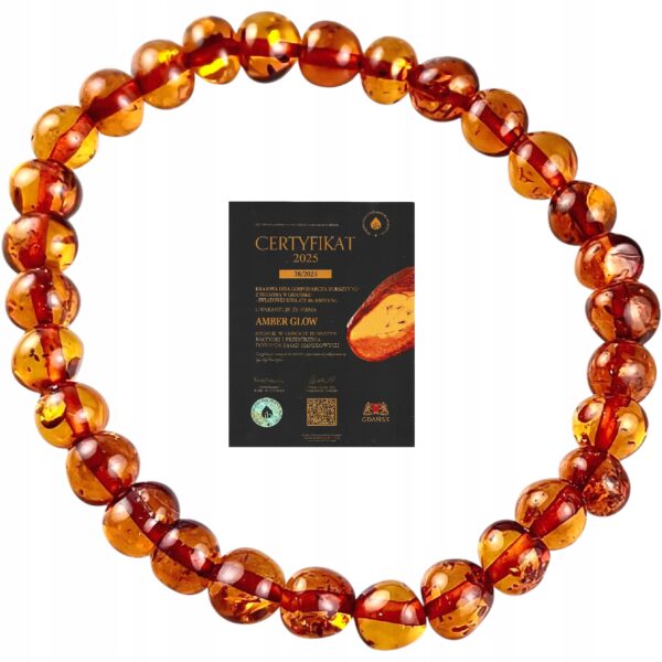 80e12a4bb3a6e3e3acf9ffd7772ef2e3.jpg BRANSOLETKA z CERTYFIKOWANYM BURSZTYNEM Naturalna na Gumce Piękna ŚLICZNA