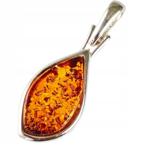 Wisiorek Srebrny z Bursztynem Bałtyckim LISTEK srebro 925