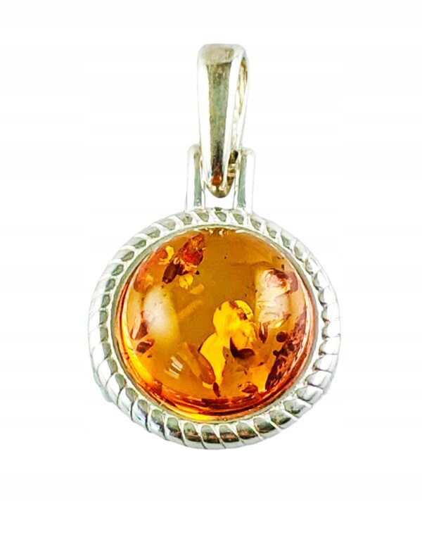 WISIOREK SREBRNY Z BURSZTYNEM BAŁTYCKIM ZAWIESZKA OKRĄGŁY SREBRO 925