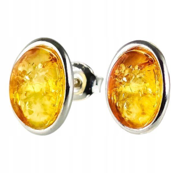 KOLCZYKI SREBRNE z Bursztynem KLASYCZNE DELIKATNE Sztyft SREBRO 925 PREZENT