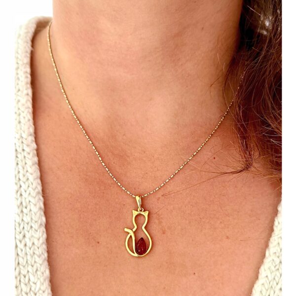 WISIOREK ZŁOTY KOT z CERTYFIKOWANYM BURSZTYNEM SREBRO POZŁACANE 925 KOTEK