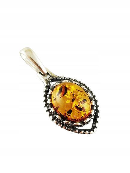 Wisiorek srebrny z bursztynem zawieszka srebro oksydowane