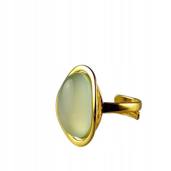 Pierścionek złoty z dużym błękitnym agatem - Srebro pozłacane 925 - Piękny elegancki